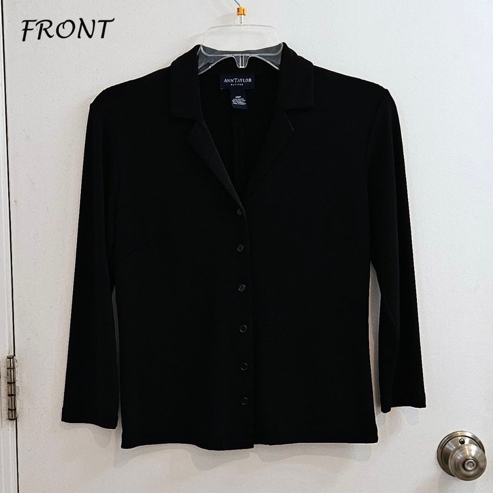 Black Button up Blouse w/ 3/4 Sleeves, Anne Taylor Petites - Size XSP